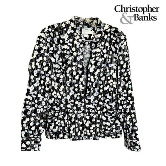 Christopher & Banks Women's Zip Up Mock neck Floral‎ Long sleeve Jacket - Picture 1 of 8